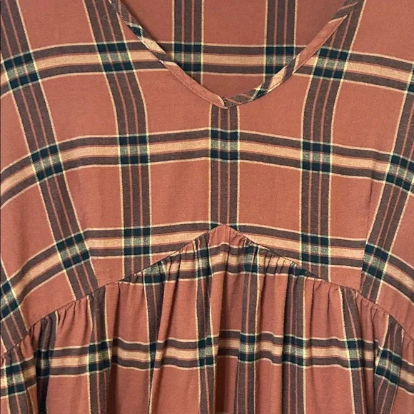 Knox Rose Women’s Plaid V-Neck Bishop Sleeve A-Line Dress-Sizes Xl - Picture 2 of 8
